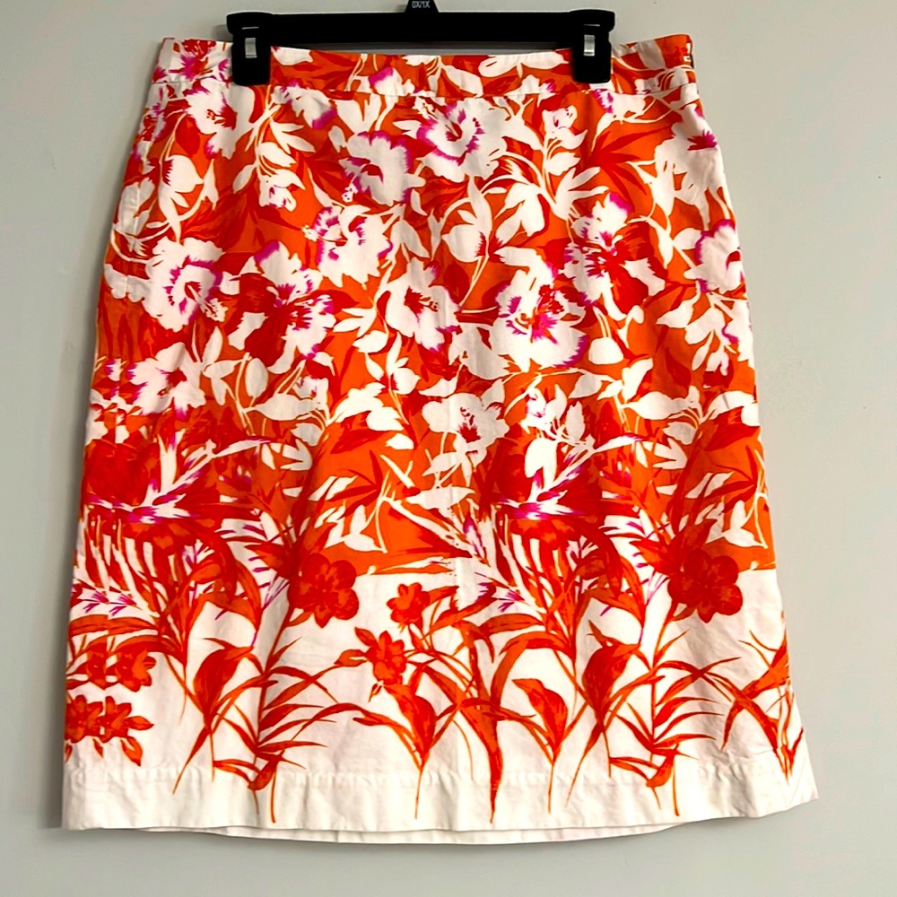 Evan Picone White Orange Floral Pencil Skirt